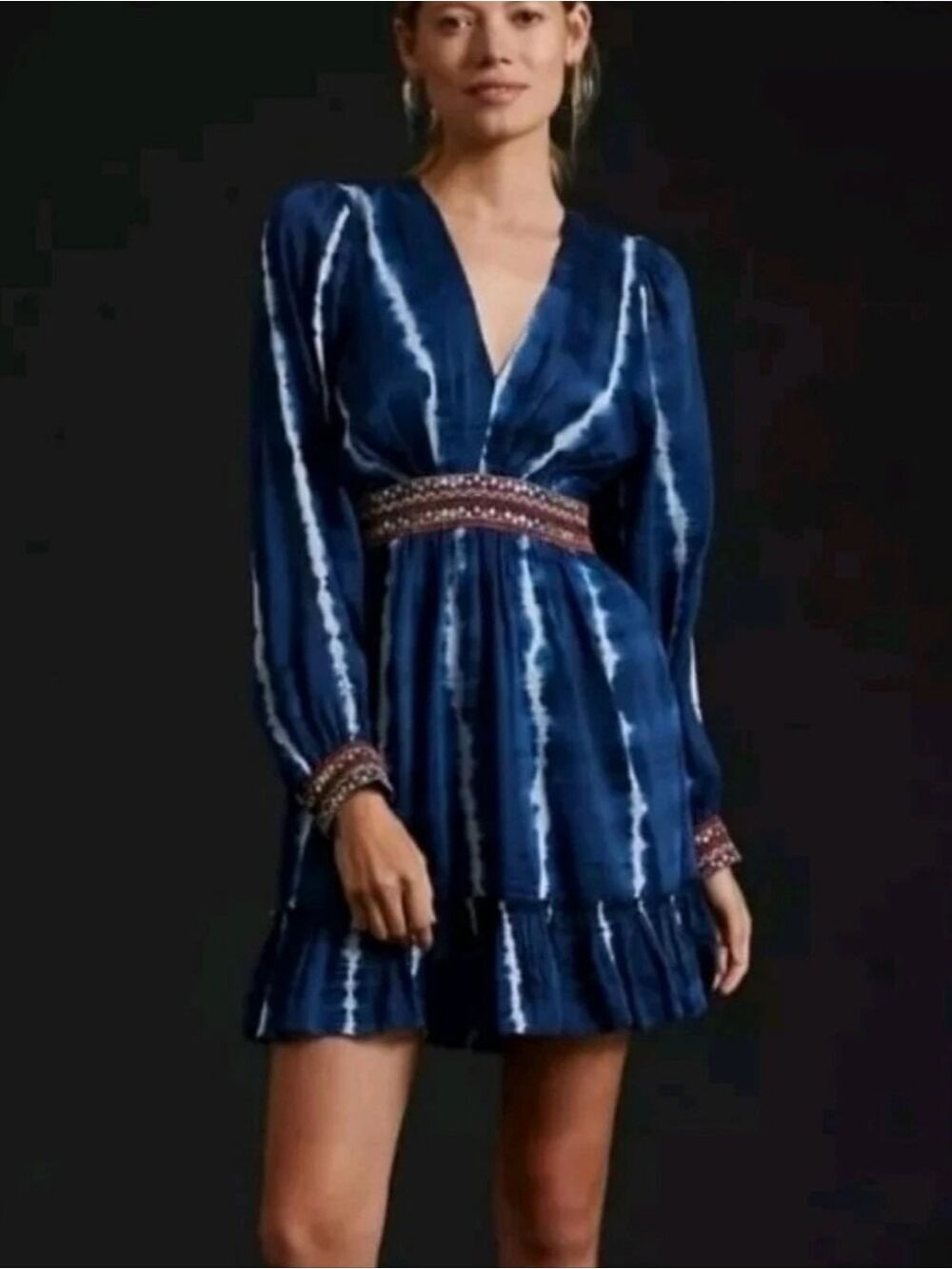 Verb By Pavalli Singhee Beaded Sequin Tie Dye Dress Womens XXS V Neck